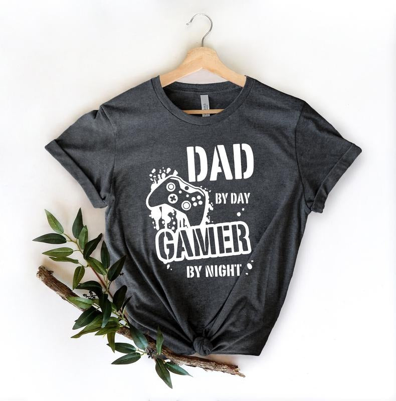 Dad By Day Gamer By Night T-shirt Dad Level Unlocked Gamer Shirt Retro Gaming Gift T- Shirt Father's Day Gift Funny Daddy...