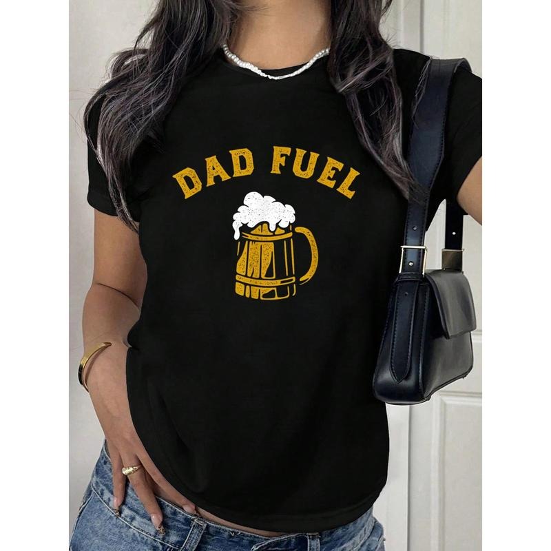 Dad Fuel, Funny Dad Drinking Beer, Funny Fathers Day T-Shirt Print T-Shirt Casual Crew Neck Short Sleeve Comfort Tee Top...