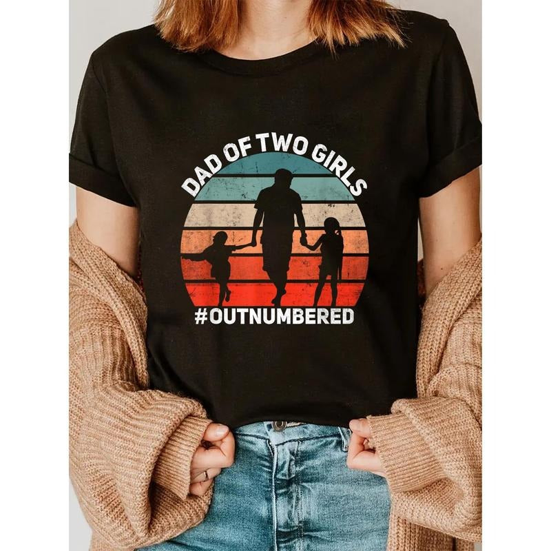 Dad of two Outnumbered Retro 2 Daughters Father's Day T-Shirt Women's Men's Graphic Tee Causal Tops style 02 Hoodie...
