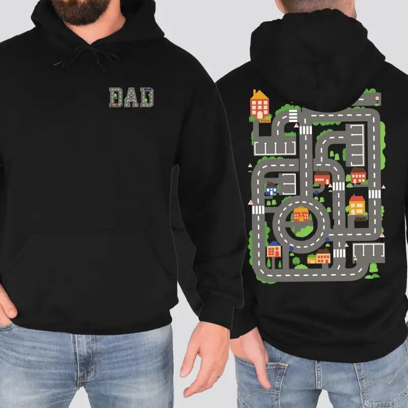 Dad's Car Track Sweatshirt, Funny Dad Tee Shirt, Play Cars On Dad's Back Shirt, Car Road Track Daddy Sweater, Cool Dad...