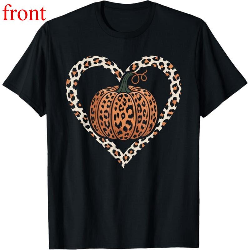 1 Piece Thanksgiving T-Shirt, Leopard Pumpkin Print, Unisex, For Thanksgiving Family Gatherings/Daily Wear, Leopard Elements Show Fashion, Strong Holiday Vibe style 02