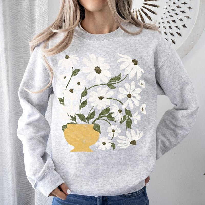 Daisies, Retro Floral Design Sweatshirt Shirt Hoodie | PrintMintTees.com