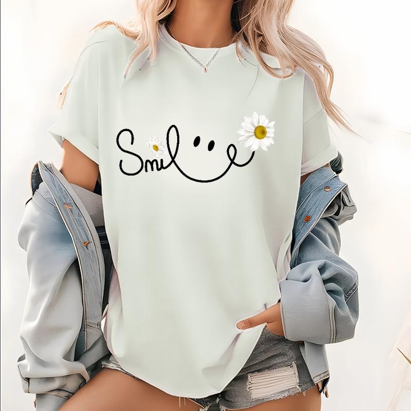 Daisy Smile Face Shirt,Daisy Flower Smile Tshirt, Summer Women Gift Tee,Daisy Women's T shirt, Floral Gift For Women,Mom...