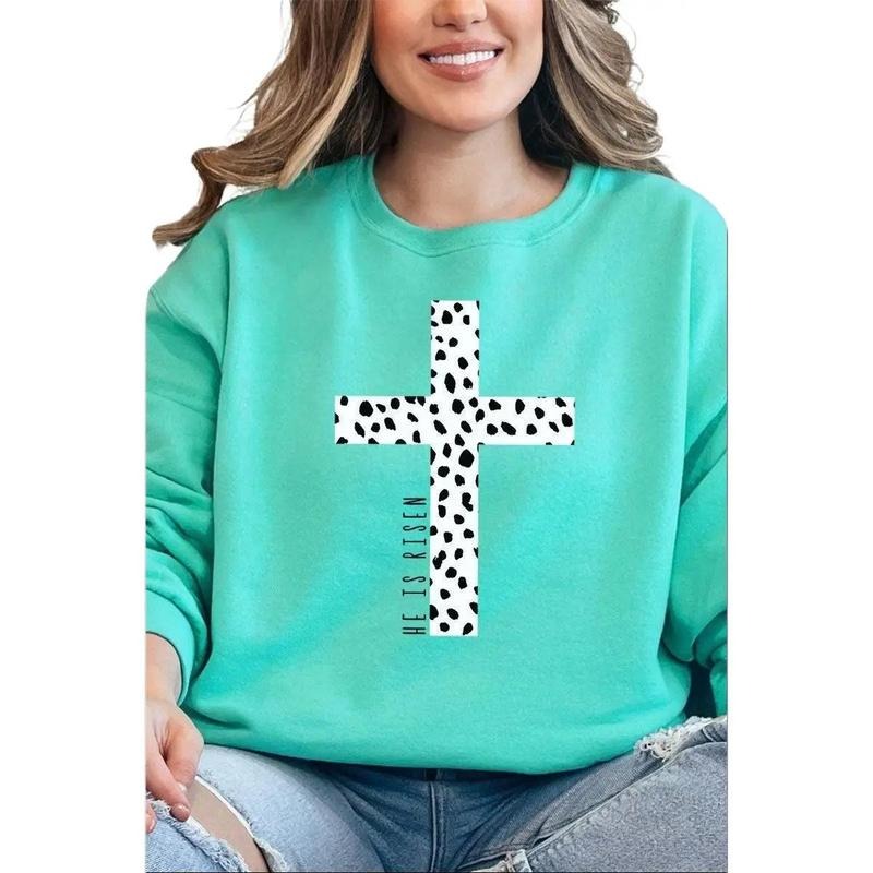 Dalmatian Cross He Is Risen Unisex NuBlend Crew Sweatshirt Shirt Hoodie | PrintMintTees.com