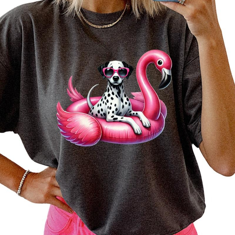Dalmatian Flamingo Float Dog Shirt ~ Unisex Apparel Relaxed Fit Printed In The USA Clothing Womenswear Casual Comfort...