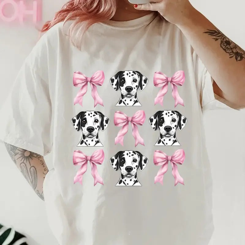 Dalmation and bows Shirt~ Unisex Apparel Relaxed Fit Printed In The USA Clothing Womenswear Casual Comfort Cotton Top...