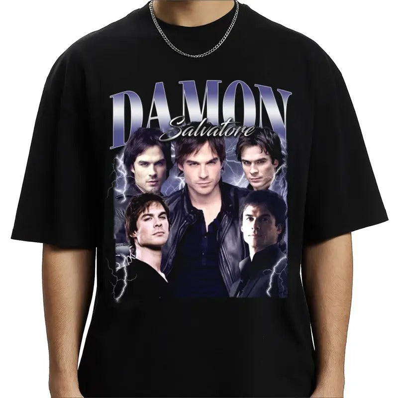 Damon Salvatore Shirt Vintage Team damon t shirt 90s Grapic Tee Unisex Bootleg Sweatshirt Cotton Menswear Hoodie