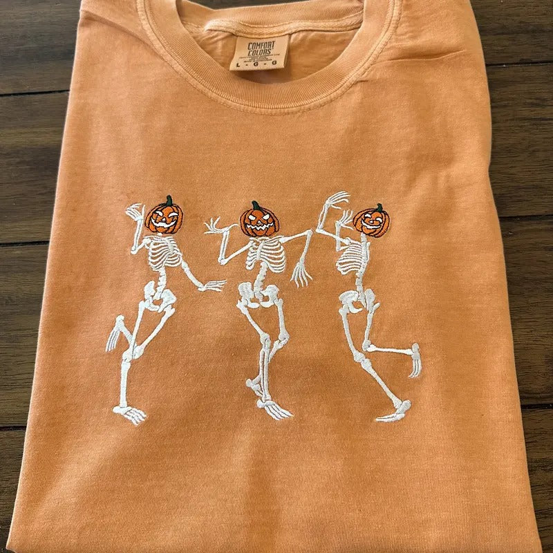 Dancing Skeleton Embroidered Tee shirt Hoodie, Sweatshirt | PrintMintTees.com