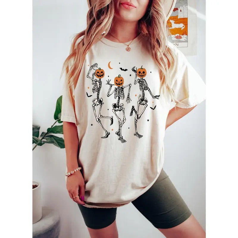 Dancing Skeleton Pumpkin Shirt, Retro Halloween Shirt, Womens Halloween Shirt, Cute Fall Shirt Hoodie Sweatshirt