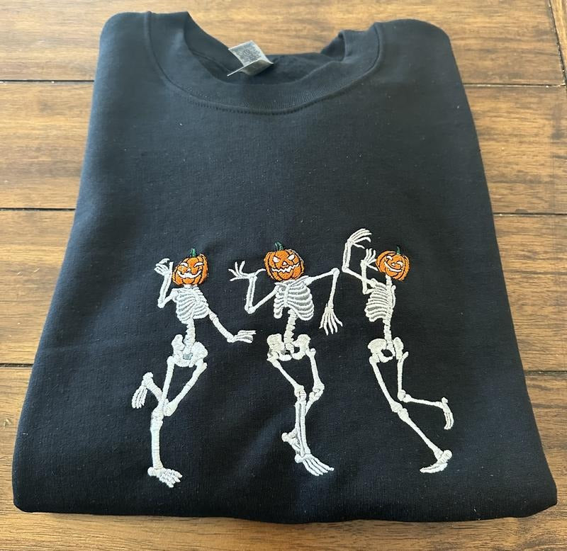 Dancing Skeletons Embroidered Crewneck Sweatshirt T-Shirts, Hoodie | PrintMintTees.com