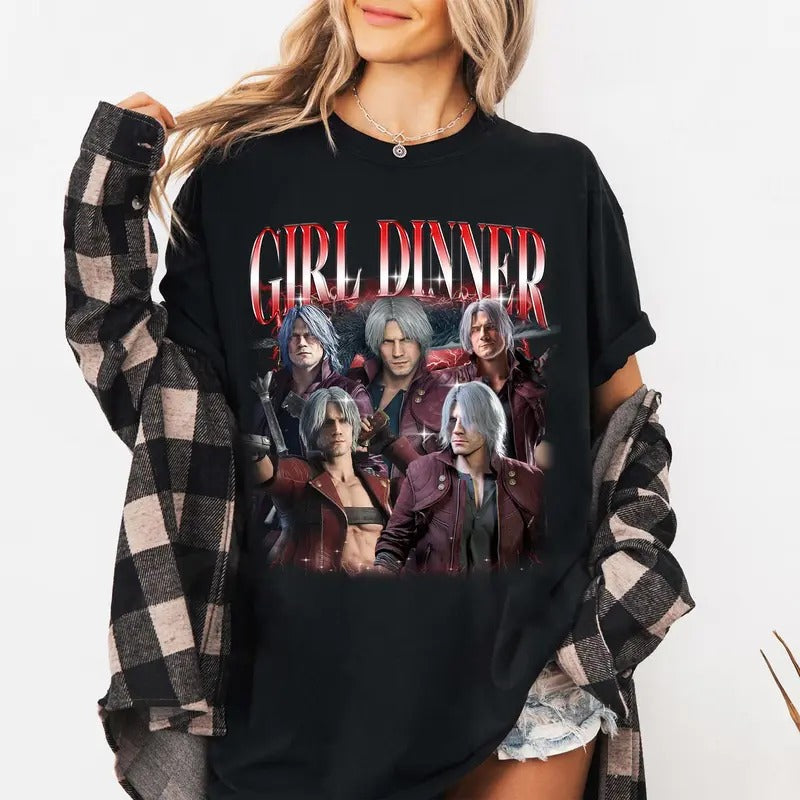 Dante DMC no brand Girl Dinner Shirt, Game Shirt, DMC Gaming T-Shirt, Game Shirt, Gift for Anime Fans Hoodie, Sweatshirt
