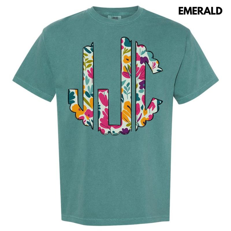 Dark Floral Monogram Comfort Colors T-Shirt 'NLB' Hoodie, Sweatshirt | PrintMintTees.com