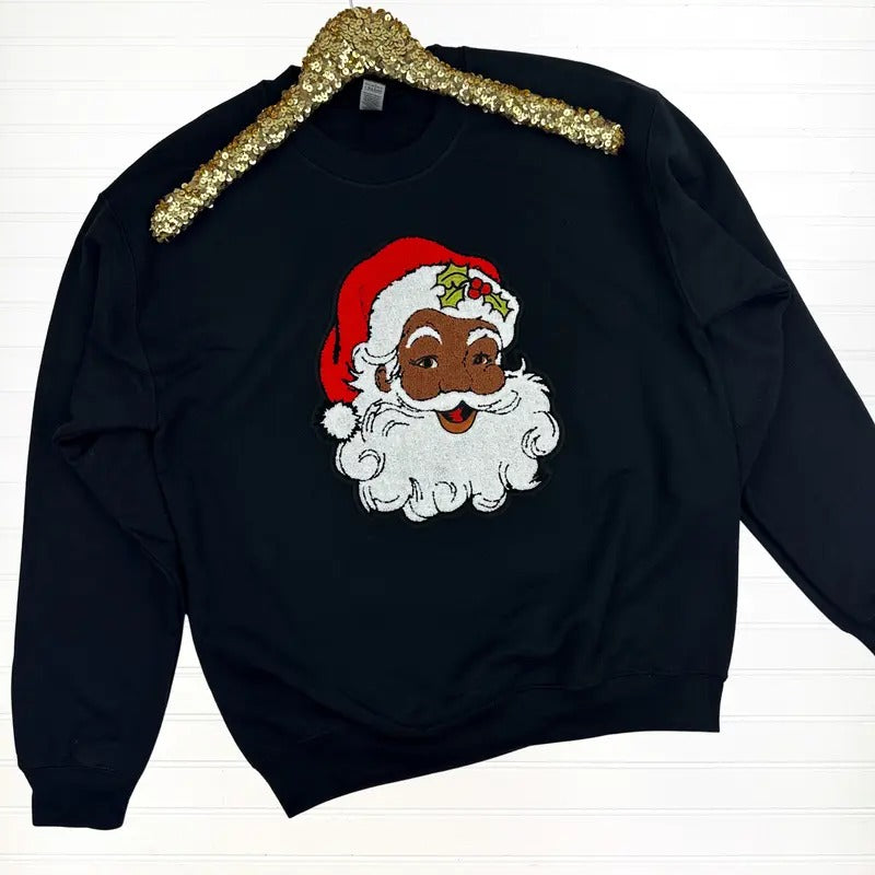 Dark Skin Santa Patch Sweatshirt T-Shirts, Hoodie | PrintMintTees.com