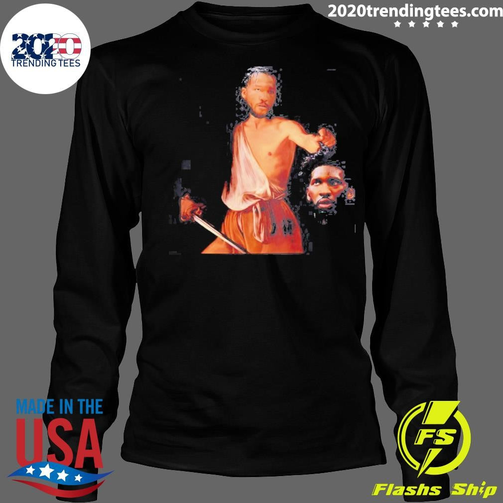 David With The Head Of Goliath Jalen Brunson Joel Embiid New York Knicks Basketball Parody Shirt