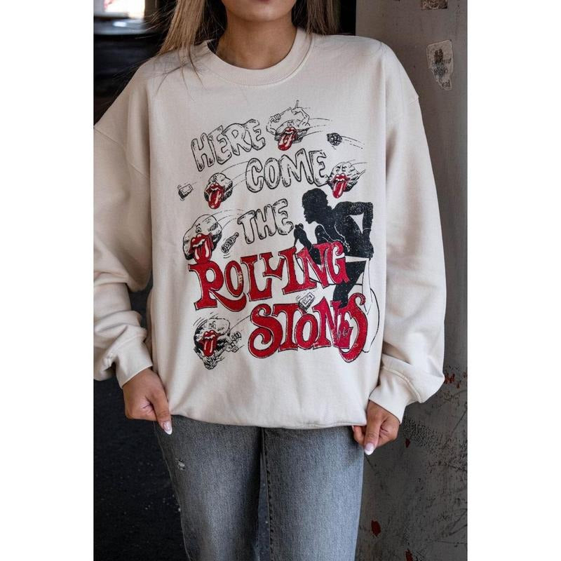 Daydreamer Here Comes the Stones Sweatshirt - M Dirty White Shirt Hoodie | PrintMintTees.com