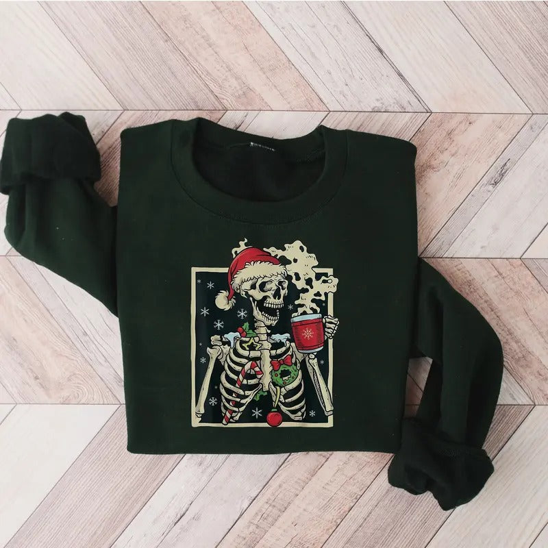 Dead Inside Skeleton Christmas Sweatshirt Sarcastic Christmas Coffee Shirt Merry Christmas Shirt Coffee Lover Christmas...