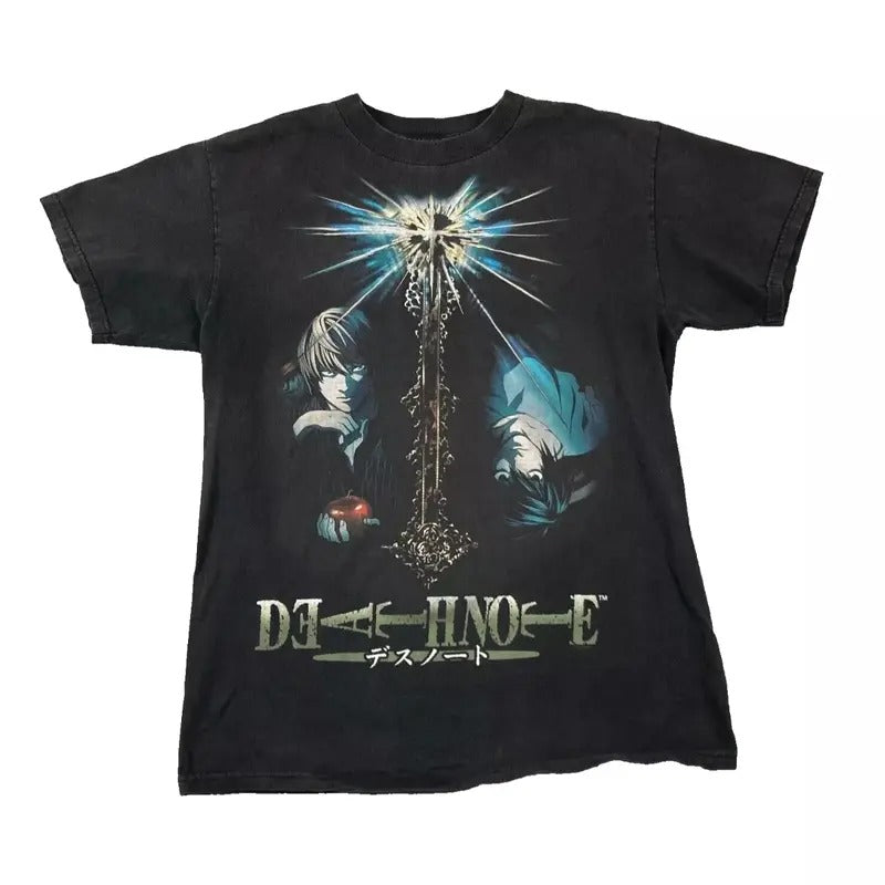 Death Note Shonen Jump T Shirt Mens Medium, Short Sleeve Cotton Anime, Vintage Anime Y2K Goth Faded Black,  Anime...