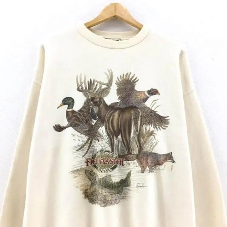 Deer Duck Animals Wildlife Sweatshirt, Deer Stag Sweatshirt, Mallard Duck Sweatshirt, Camo Vintage Hunting , Hunting...