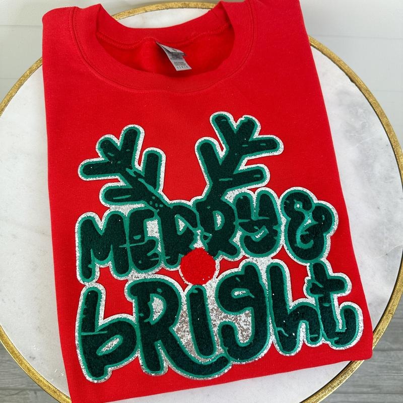 Deer Merry & Bright Patch Gildan Sweatshirt Shirt Hoodie | PrintMintTees.com