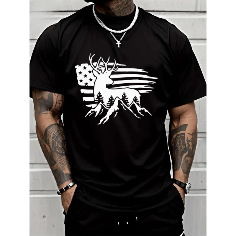 Deer Print Men's Graphic Design Crew Neck T Shirt Casual Cotton T Shirt Made in USA Hoodie Sweatshirt | PrintMintTees.com