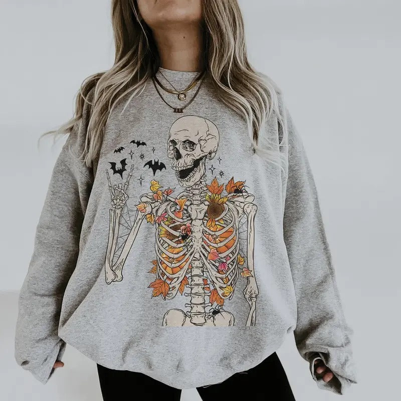 Delano The Fall Skeleton Sweatshirt, Halloween Sweater, Fall Shirt, Skeleton Shirt, Retro Skull shirt, Halloween shirt,...