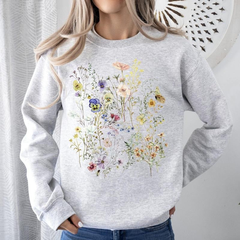 Delicate Pressed Wildflowers Sweatshirt T-Shirts, Hoodie | PrintMintTees.com