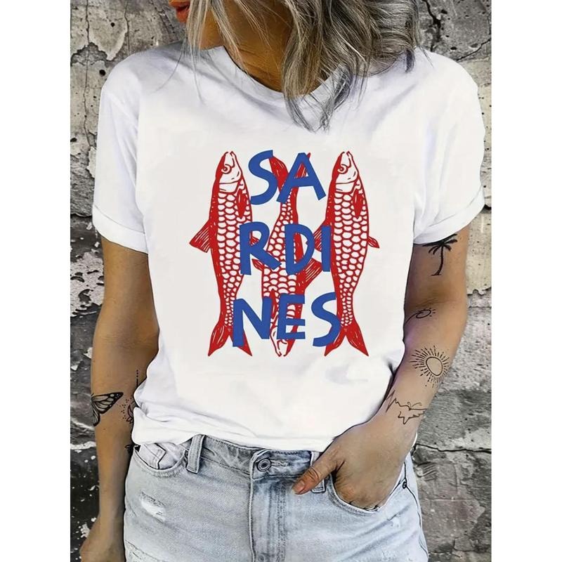 Delicious Sardine Printed Round Neck Short Sleeve T-Shirt, Cool And Breathable Comfortable T-Shirt in Summer, Social...