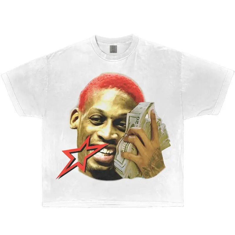 Dennis Money Talk T-shirt Inspired Vintage Big Face 91 Lengend Basketball Sreetwear 90s Style Heavy Cotton Tee Shirt...
