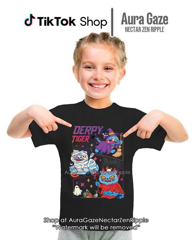 Derpy Tiger Halloween ver (Kid's Youth)- KPop Demon Hunters Comfort Colors Unisex Tshirt For Fan, KPop Demon Hunters...