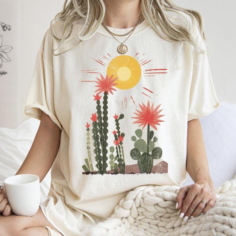 Desert Cactus, Sun Succulent,  Western, Plants, Tshirt, Women's Crew Neck, Crewneck Hoodie Sweatshirt | PrintMintTees.com