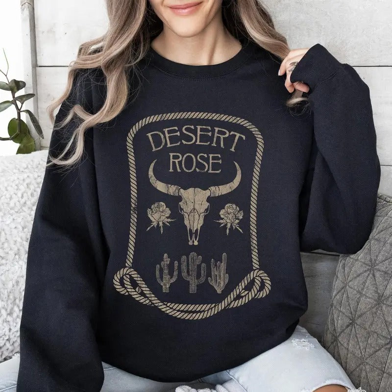 Desert Rose, Skull, Western, Country Sweatshirt T-Shirts, Hoodie | PrintMintTees.com