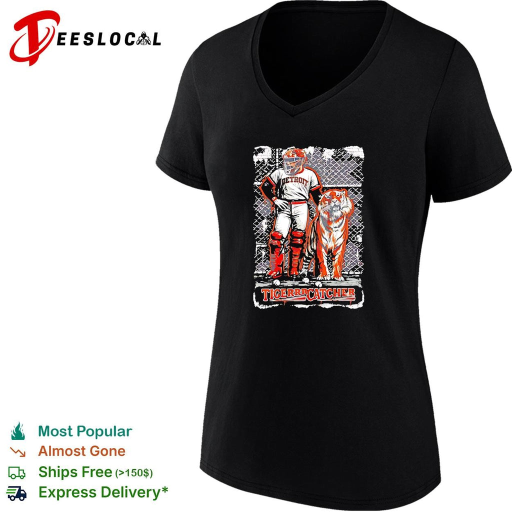 Detroit Tigers Catcher with Tiger baseball shirt