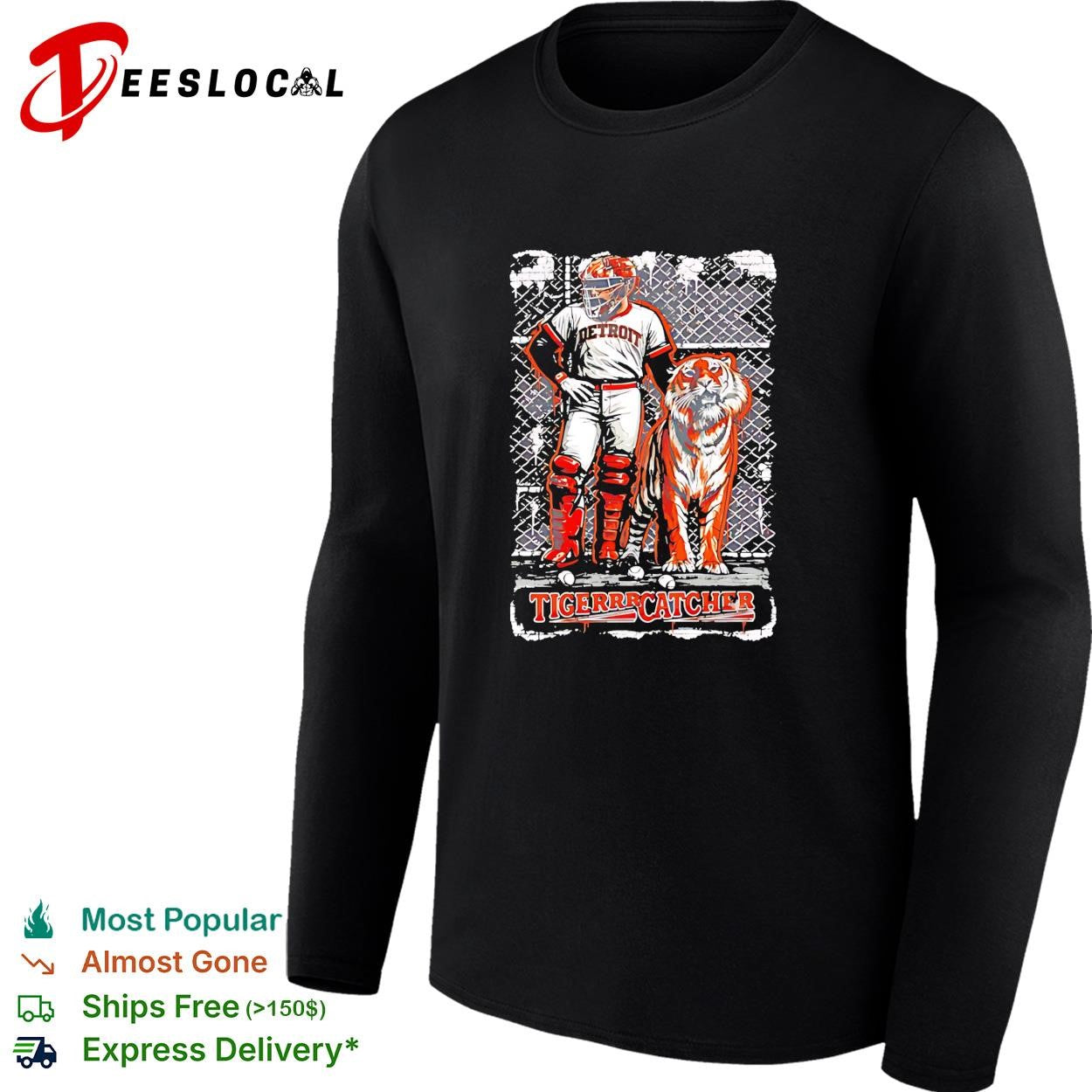 Detroit Tigers Catcher with Tiger baseball shirt