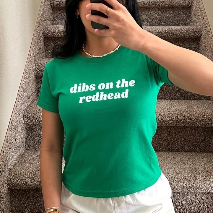 Dibs On The Redhead Baby Tee Funny St Patricks Day Shirt Y2K Lucky Shirt Women T Shirt Gifts For Her St Paddys Day Shirt...