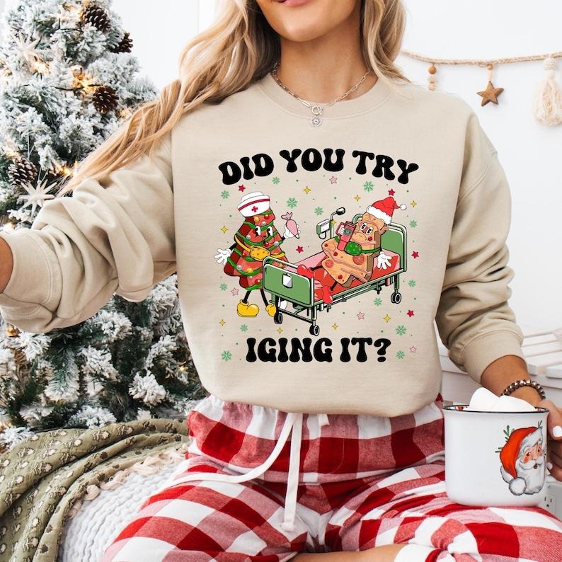 Did You Try Icing It Nurse Christmas Sweatshirt, Christmas Tree Cake Nurse T-shirt, Emergency Christmas Tee, ICU ER Peds...