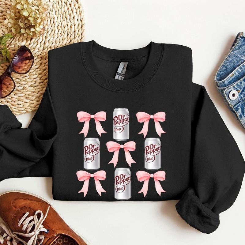 Diet, Dr Pepper, Soft Drink, Coquette, Preppy, Soda, Pop, Bows Sweatshirt, Women's Shirt Hoodie | PrintMintTees.com