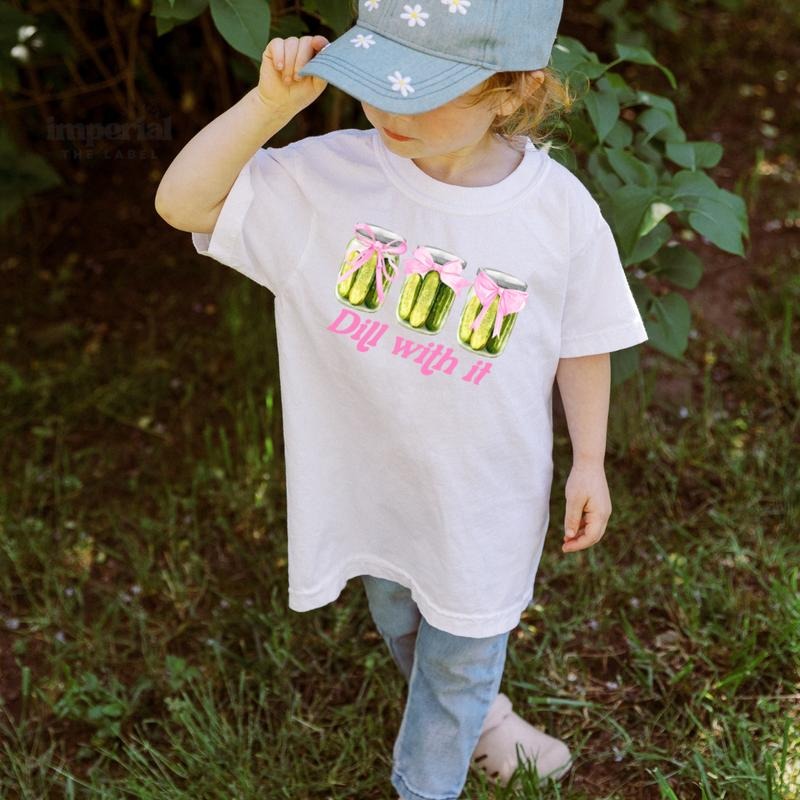 Dill With It Youth Sweatshirt and Kid's Comfort Colors T-Shirt, Funny Pickle Youth Crewneck, Punny Kids Pullover, Cozy...