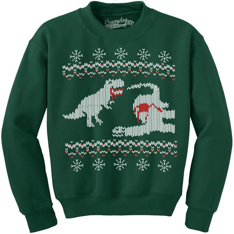 Dinosaur Snack Funny T-Rex Dinos Ugly Christmas Unisex Crew Neck Sweatshirt Funny Sweater Christmas Crew Neck Funny...