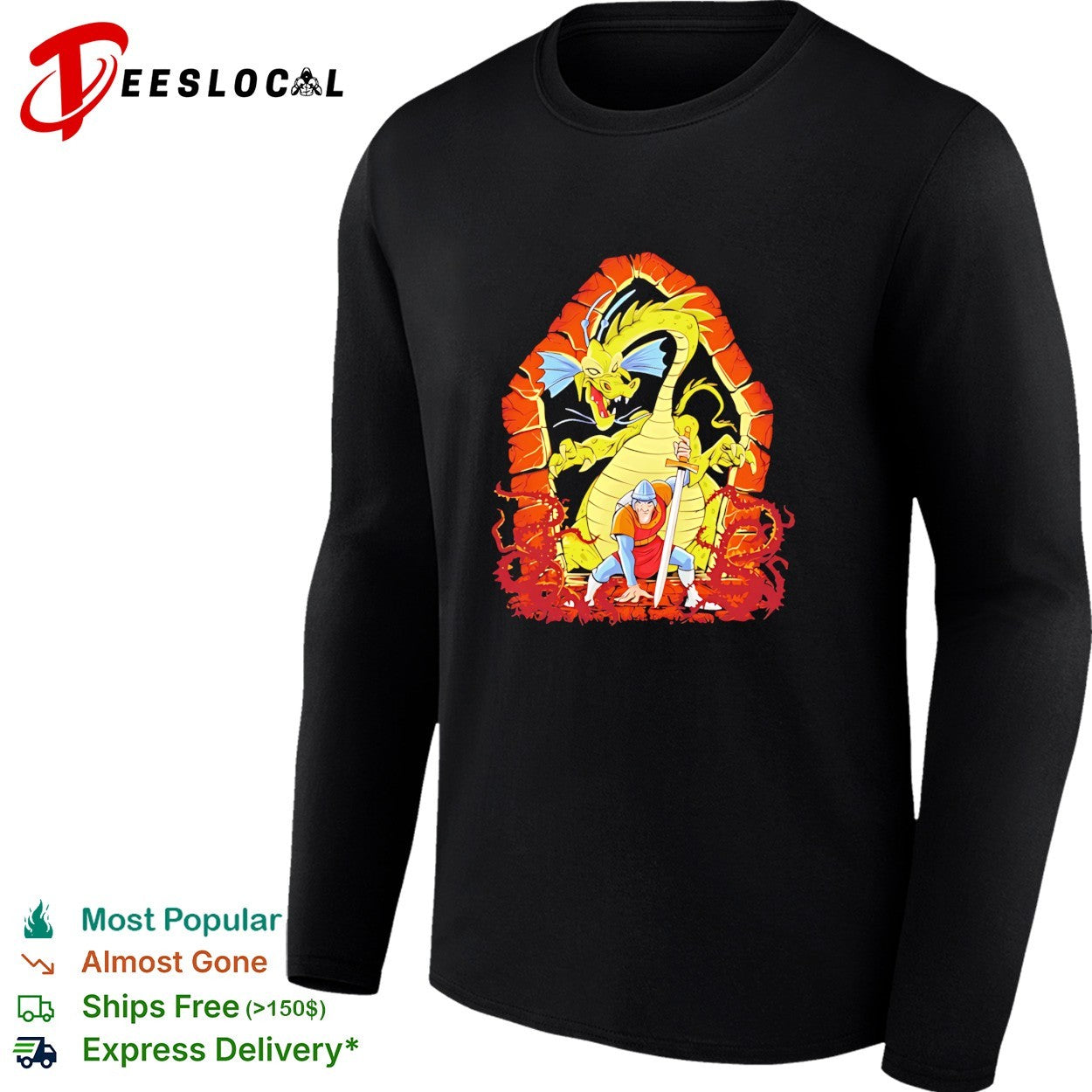 Dirk the Daring Dragon Lair knights sword battle fantasy quest action video game shirt