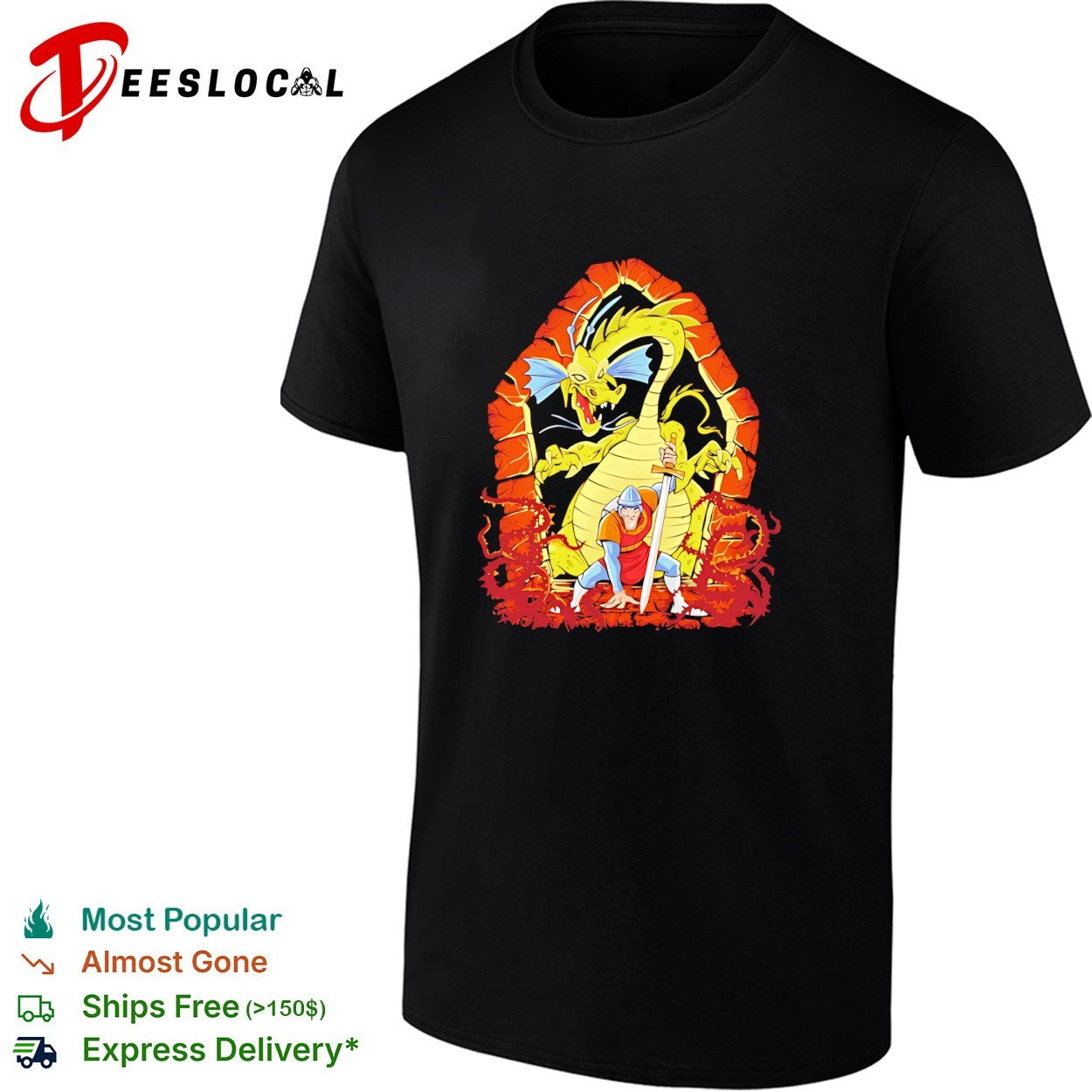 Dirk the Daring Dragon Lair knights sword battle fantasy quest action video game shirt