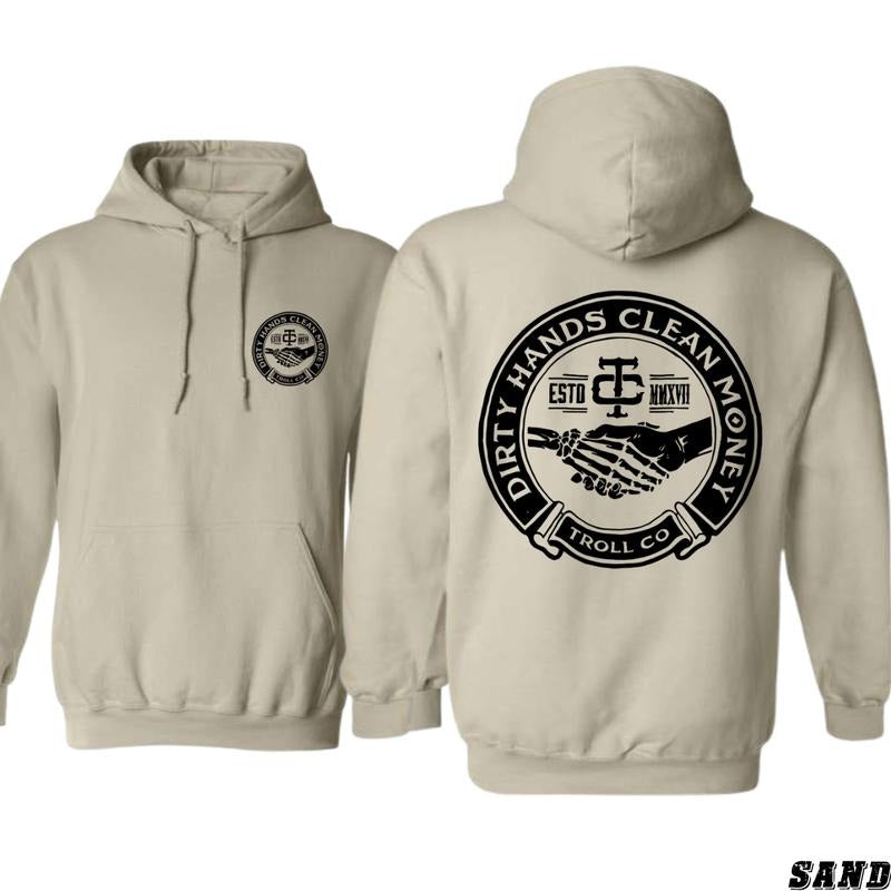 Dirty Hands Clean Money Hoodie - Bold Design Featuring Crossed Wrenches and Knuckle Busters, Perfect for Skilled Trades...