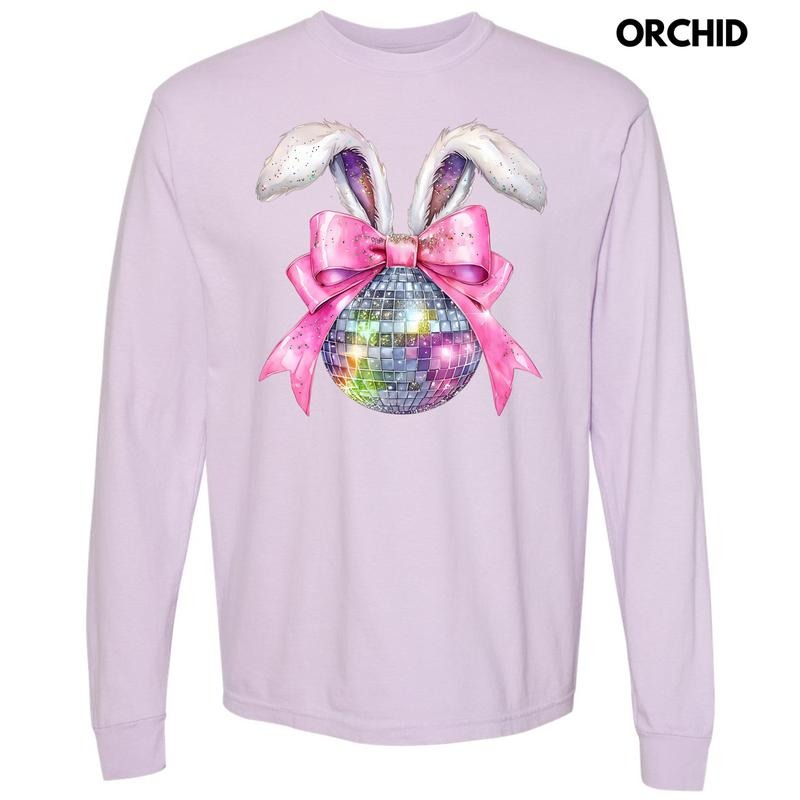 Disco Ball Bunny Ears Long Sleeve Comfort Colors T-Shirt 'NLB' Hoodie Sweatshirt | PrintMintTees.com