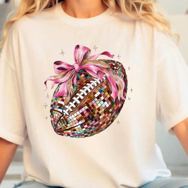 Disco Football Bow Shirt Comfort Colors, Womens Football Tee, Womenswear Oversized Crewneck, Coquette Clothing Hoodie...