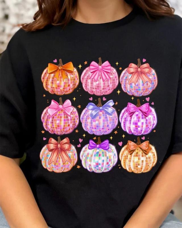 Disco Pumpkin Bunch Short Sleeve Relaxed Fit T-Shirt Cotton Crewneck Hoodie Sweatshirt | PrintMintTees.com