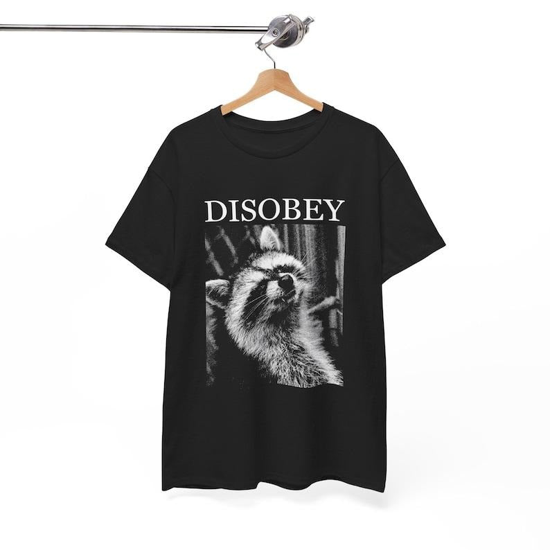 Disobey Raccoon T-Shirt, Meme Graphic Tee, Meme Raccoon Sweater, Meme Raccoon Gift Hoodie Sweatshirt | PrintMintTees.com