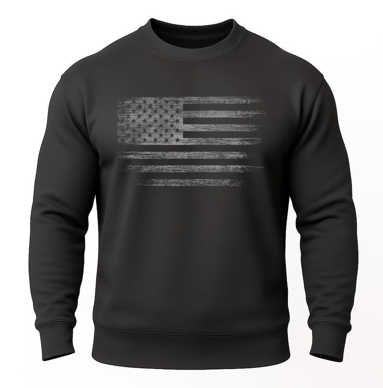 Distressed American Flag Sweatshirt Patriotic USA Crewneck Unisex Fleece Pullover for Men & Women Soft Warm Mid-weight...