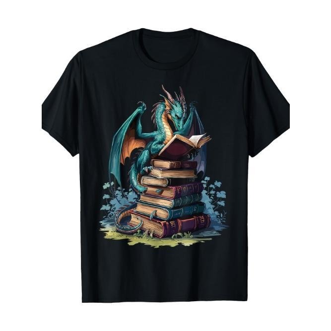 Distressed Dragons And Books Dragons Reading Book Lover T-Shirt Made in USA Hoodie Sweatshirt | PrintMintTees.com