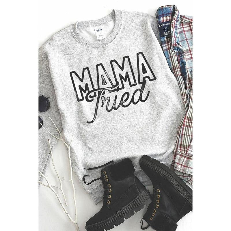 Distressed Mama Tried Heavy-weight Crew Sweatshirt Shirt Hoodie | PrintMintTees.com