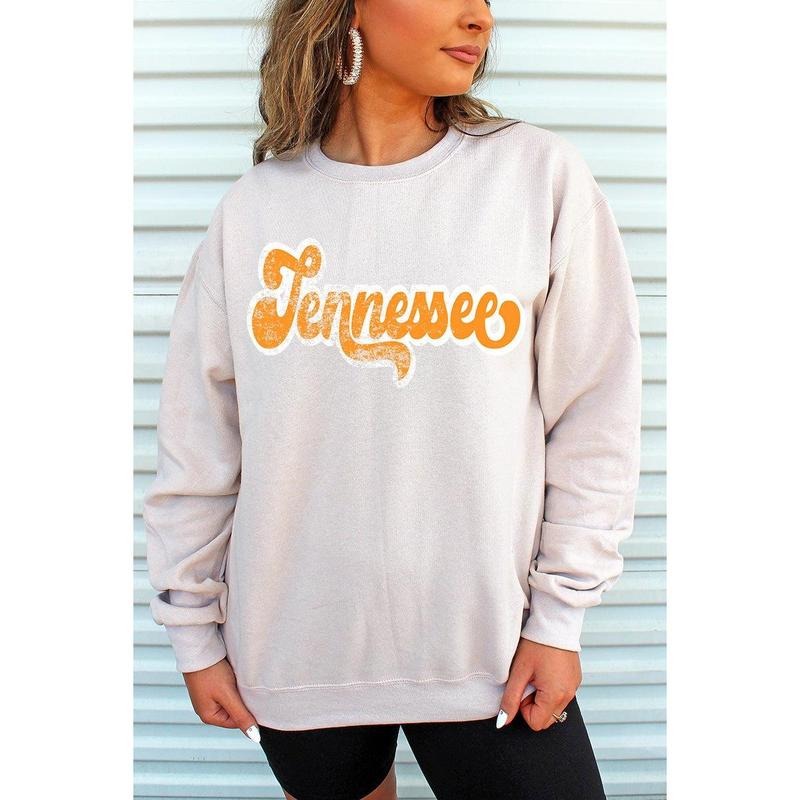 Distressed Tennessee Script Heavy-weight Crew Sweatshirt Shirt Hoodie | PrintMintTees.com