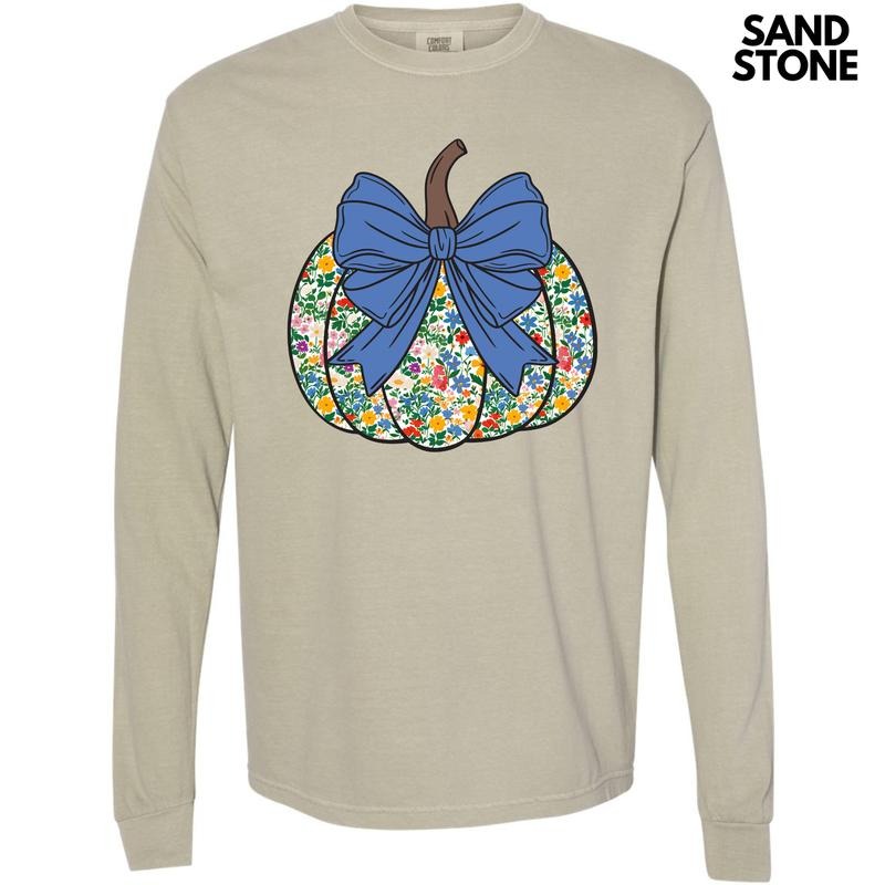 Ditsy Floral Pumpkin Long Sleeve Comfort Colors T-Shirt 'NLB' Hoodie Sweatshirt | PrintMintTees.com